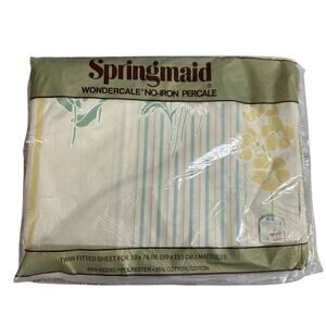 Vintage Springmaid Wondercale No Iron Twin Fitted Sheet 39x76 Floral Stripe